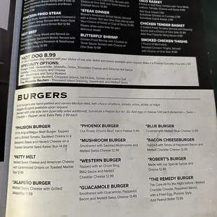 Hot dog and burger menu