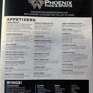 Appetizer menu