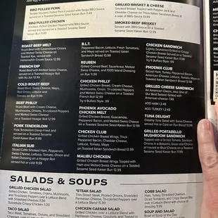 Sandwich, soup and salad menu