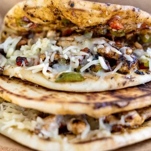 Chicken Pita Bread Tacos w/ Chipotle Queso and Sautéed Veggies