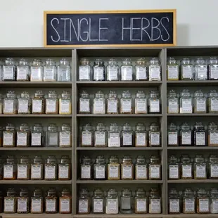 shelves of herbs and spices