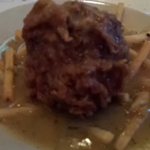 This is how I chicken ball- french fries and gravy all the way!