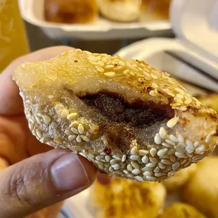 Inside red bean sesame balls.