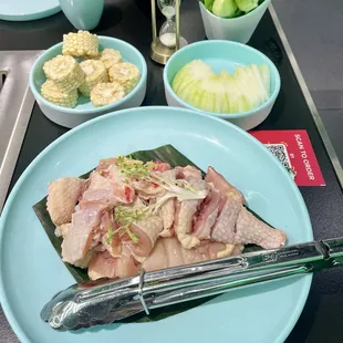 Top: corn, winter melon Bottom: fresh organic whole chicken