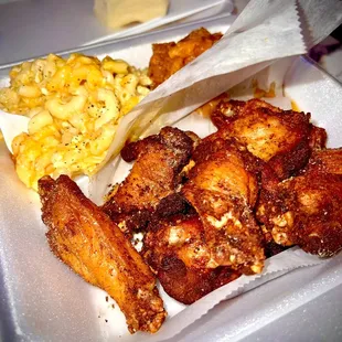 Fried chicken, Baked Mac &amp; cheese, and yams