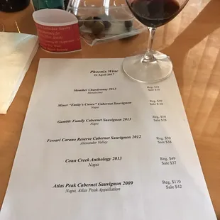 Wine tasting every other Saturday. Generally, there are 6 different wines to taste. In the photo, you can see the list of types.