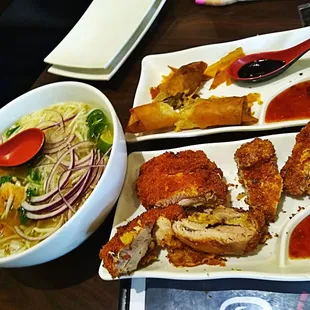 Chicken Pho Spring Rolls and Butter Chicken Tenders