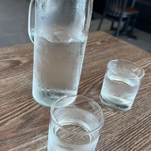 pitcher of water with glasses