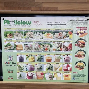a menu for a smoothie shop
