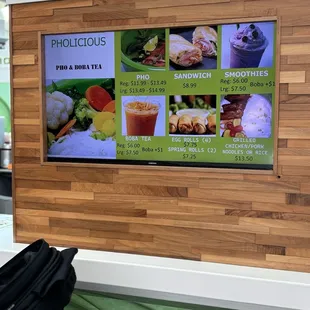 a menu displayed on a wall