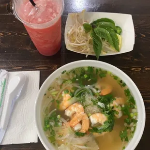 Shrimp pho and Watermelon Juice