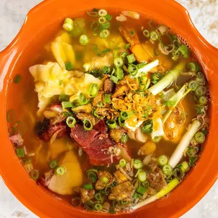 Egg Noodle Soup Special-Our Special Egg Noodle Soup with Wintons, Char Siu Shrip, and Bacon Bits