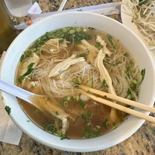 Pho noodle soup with chicken