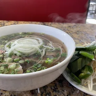 Pho Noodle Soup with Sliced Rare Tender Beef