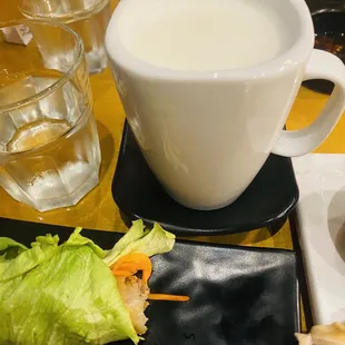 Almond milk tea!  Can't find this anywhere. Very satisfying.