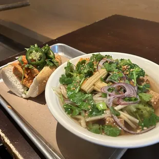Veggie Pho Noodle Soup and tofu Banh Mi