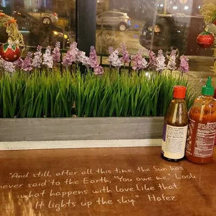 Table in the restaurant by the front-facing window