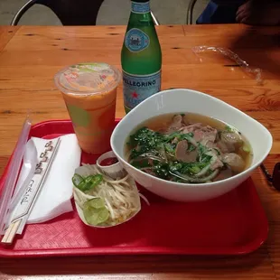 Delicious soup and Thai iced tea.
