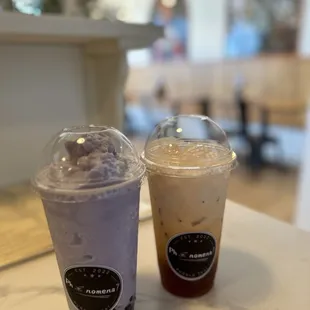 Taro bubble tea and Thai iced tea