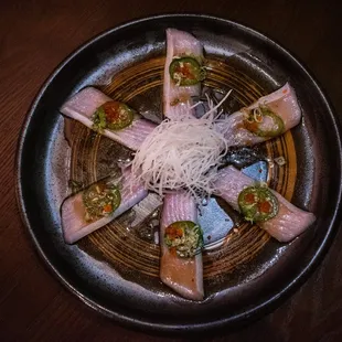 a plate of food on a wooden table