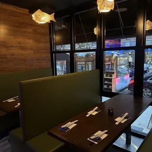 a view of a restaurant from inside