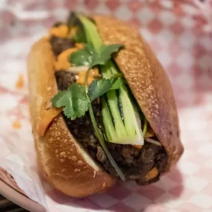 Small but good banh mi. Beef a little tough