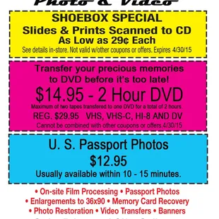 Photo King's current specials!