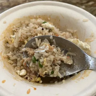 Crab Fried Rice with broken glass.
