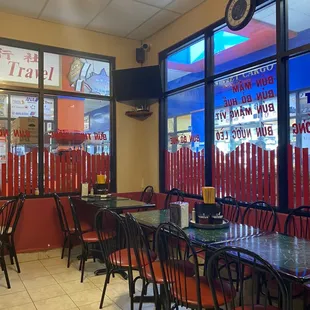 tables and chairs in a restaurant