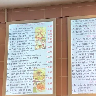 Vermicelli noodles menu