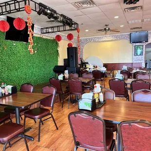 tables and chairs in a restaurant