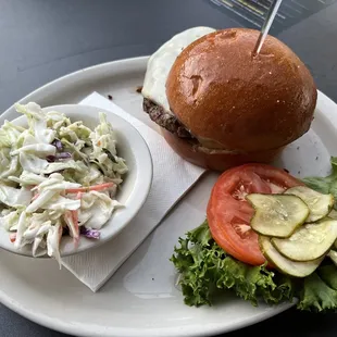 Ale House Cheeseburger with smoked mozzarella and cole slaw