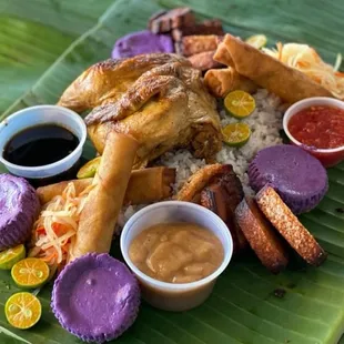 Kamayan Dinner-Lechon Manok-Lechon Kawali- Lumpia-Ube Cheesecake-Fresh Calamansi- Rice- Achara