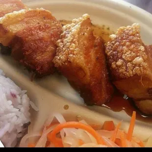 Lechon Kawali- Pork Belly braised 15 hours in sugar cane vinegar, deep fried.