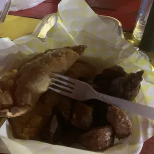 Fried pork shoulder and chicken empanadas