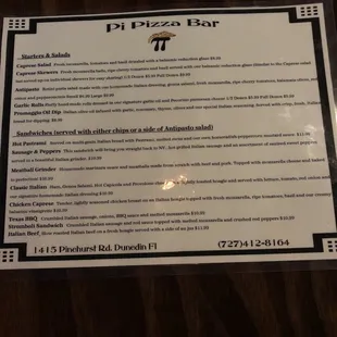 the menu and prices