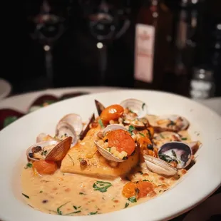 Halibut with Clams and fregola