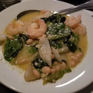 Greens and beans with shrimp