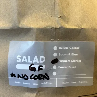 So much corn and disgusting chicken and a bag saying No Corn