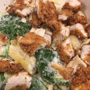 Pasta Carbonara with fried chicken