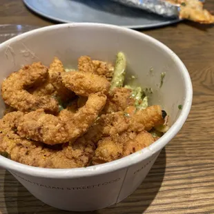 Small penne pesto w/ calamari- yum!