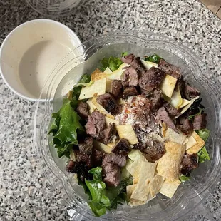 Lemon Kale Cesar salad with steak