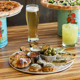 Appetizers, drinks, Plant Based Pizza
