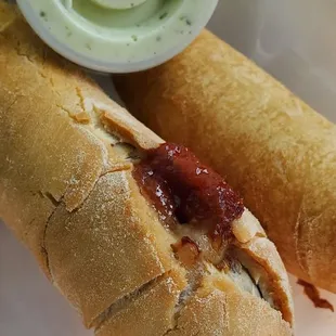 Tequeño with garlic sauce and tequeño with guava