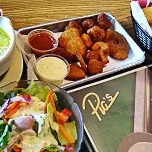 Chicken Pebbles Soup, Appetizer Platter, Hot Bread and Salad