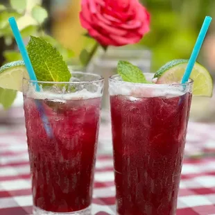 two glasses of fruity drink