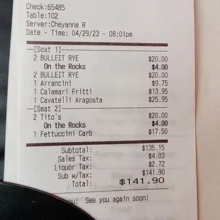 $8 charge for &quot;on the rocks&quot;.