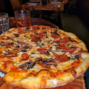 Calabrian $19 w/extra sauce Mushroom medley, Salumi, Calabrian Chile, pepperoni, house mozz &amp; San Marzano sauce