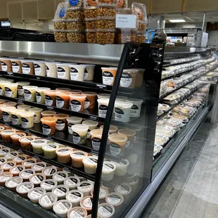 a display case filled with food