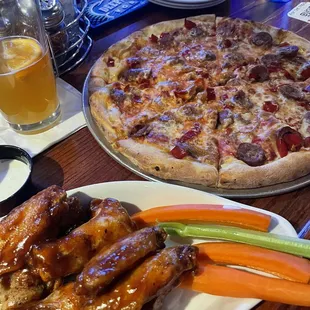 Honey bbq wings and Colorado pizza.